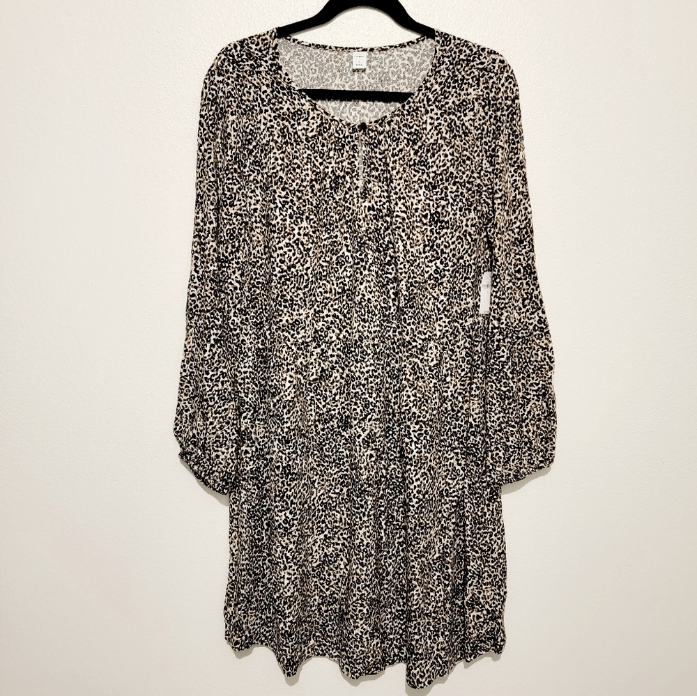 Old Navy women leopard keyhole swing dress LARGE